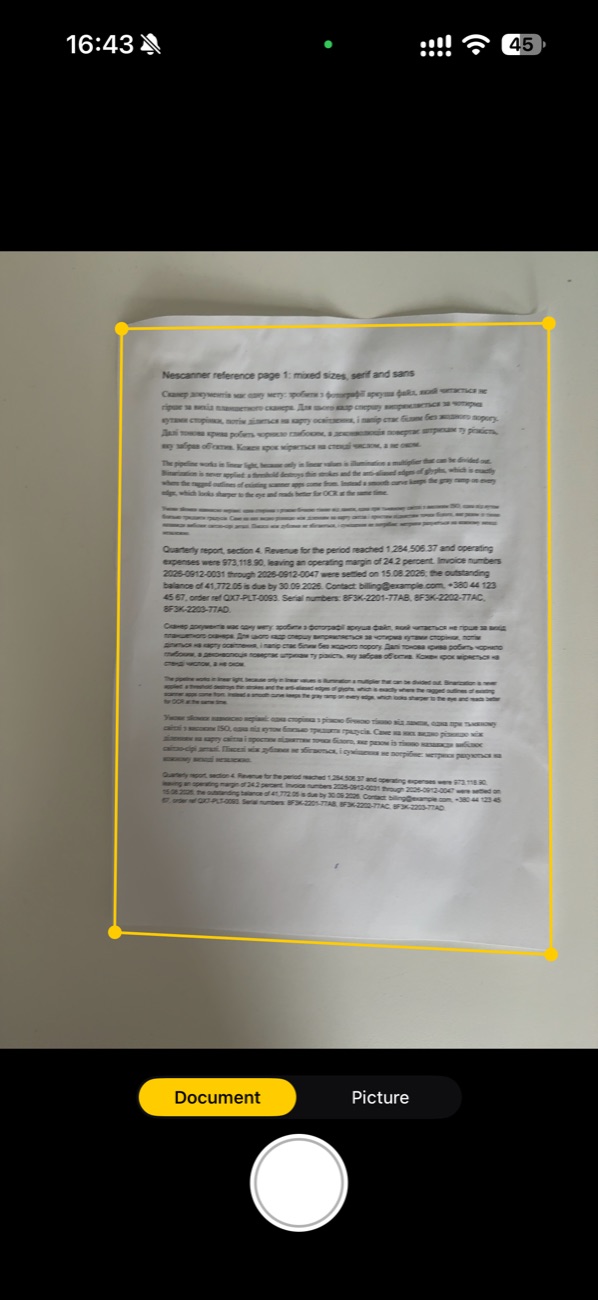 Camera finds the page edges